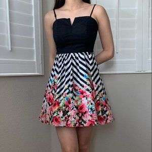 Chevron Floral Print A-line Mini Dress